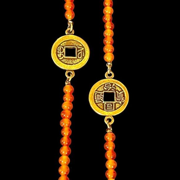 Vintage Anne Klein for Accessocraft Orange and Goldtone Necklace - Picture 3 of 6